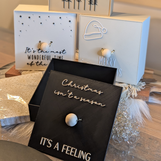 STL 3D Druck Datei Geschenkboxen 170x170 in 2 Höhen mit 4 Deckel Designs 3D-Datei 3D-Druck Vorlage Weihnachten Box Schachtel Geschenkbox – Bild 6