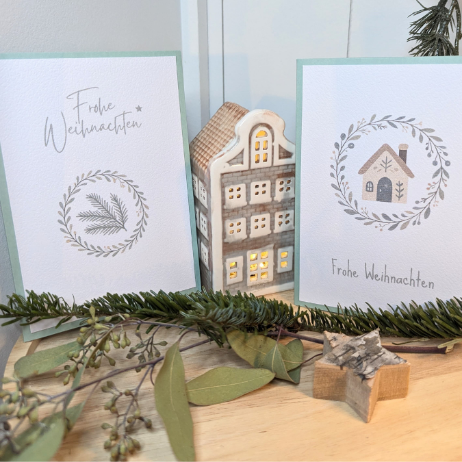 Postkarten Druckvorlage 2 Designs Frohe Weihnachten PDF Karte Geschenkkarte Printable Postkarte Skandi Haus Winter Weihnachtskarte – Bild 2