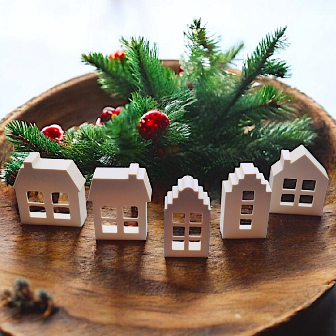 STL 3D Druck Datei Weihnachten 7er Set LED-Teelicht Häuser Haus Häuschen Mini Häuser Lichthaus Lichthäuser 3D-Datei 3D-Druck Vorlage