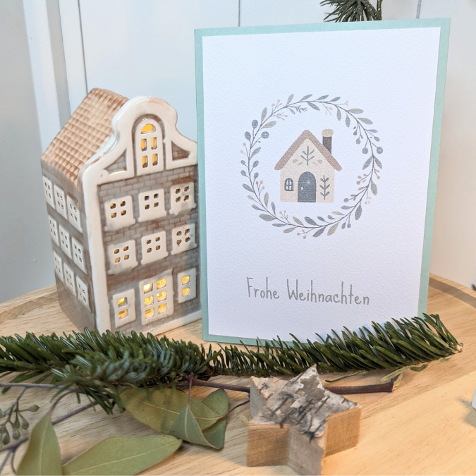 Postkarten Druckvorlage 2 Designs Frohe Weihnachten PDF Karte Geschenkkarte Printable Postkarte Skandi Haus Winter Weihnachtskarte – Bild 3