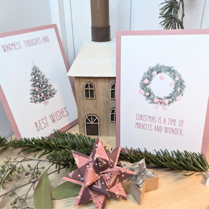 Postkarten Druckvorlage 2 Designs Miracles and wonder Best wishes Weihnachten PDF Karte Geschenkkarte Printable Postkarte – Bild 2