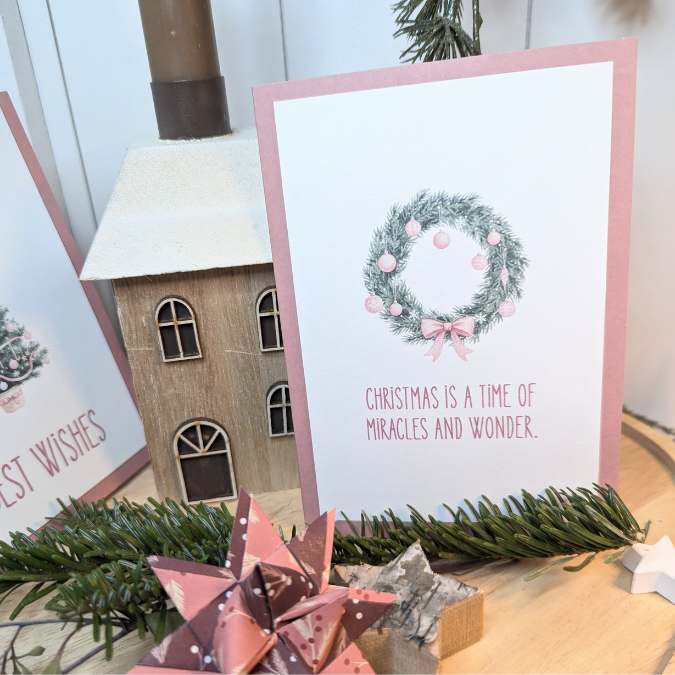 Postkarten Druckvorlage 2 Designs Miracles and wonder Best wishes Weihnachten PDF Karte Geschenkkarte Printable Postkarte – Bild 5