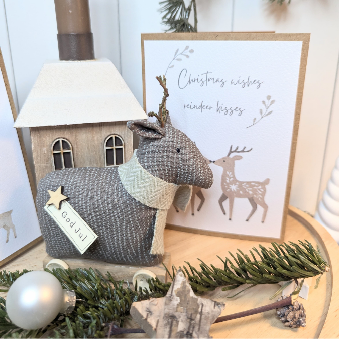 Postkarten Druckvorlage 2 Designs Christmas wishes Reindeer kisses PDF Karte Geschenkkarte Printable Postkarte Skandi Winter Weihnachtskarte – Bild 2