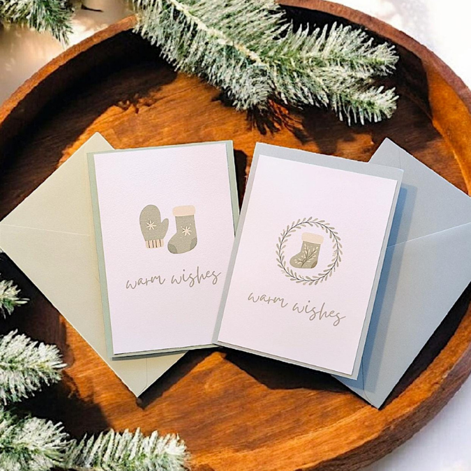 Postkarten Druckvorlage 2 Designs warm wishes Wintergruß winterkarte PDF Karte Geschenkkarte Printable Postkarte – Bild 2