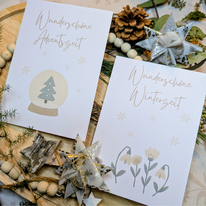 Postkarten Druckvorlage 2 Designs Wunderschöne Winterzeit Adventszeit PDF Karte Geschenkkarte Printable Postkarte Skandi Weihnachtskarte – Bild 2