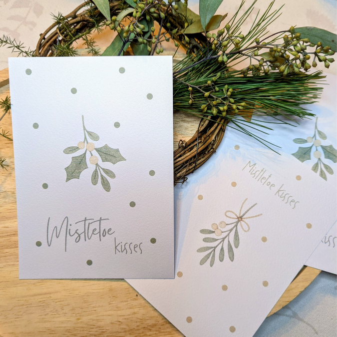 Postkarten Druckvorlage 2 Designs Mistletoe kisses Mistelzweig PDF Karte Geschenkkarte Printable Postkarte – Bild 2