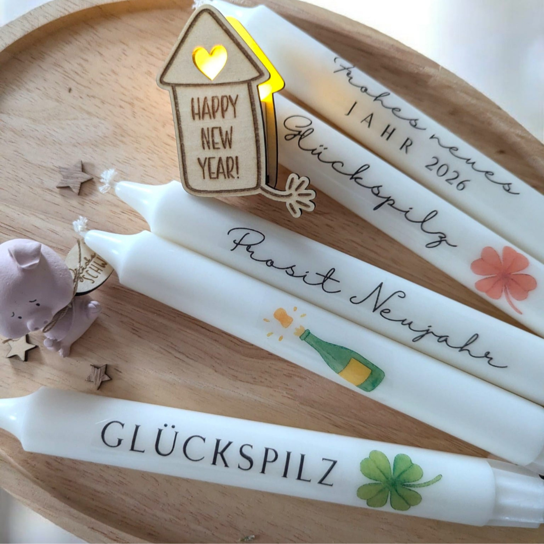 Silvester Frohes Neues Jahr Glück Neujahr PDF Kerzen Tattoo Vorlage A4 Kerzentattoos zum selber drucken für Wasserschiebefolie DIGITALE DATEI – Bild 2