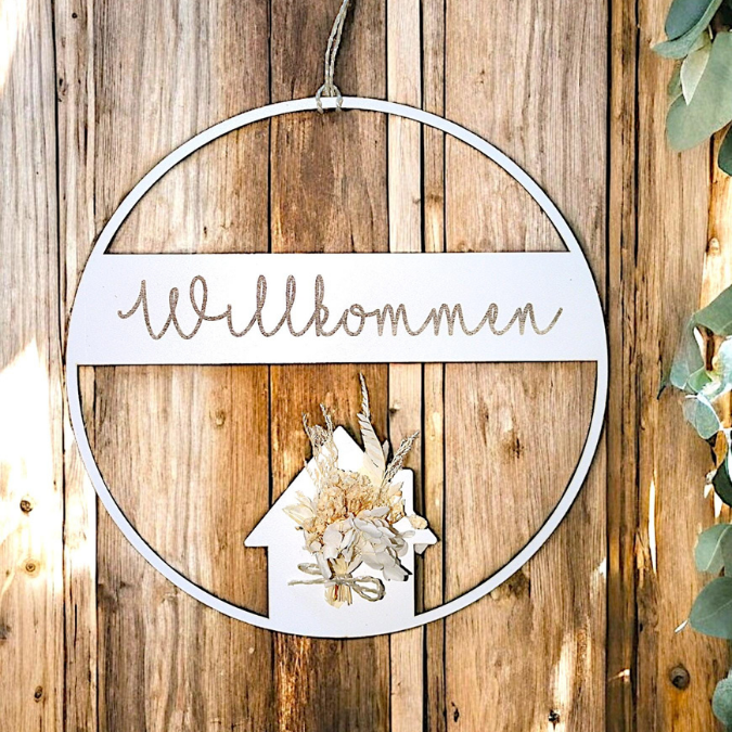 SVG Laserdatei 2er Set Kranz Hereinspaziert Willkommen Zuhause mit Häuschen für Trockenblumen Türdeko Geschenkidee SVG Datei loop hoop – Bild 10