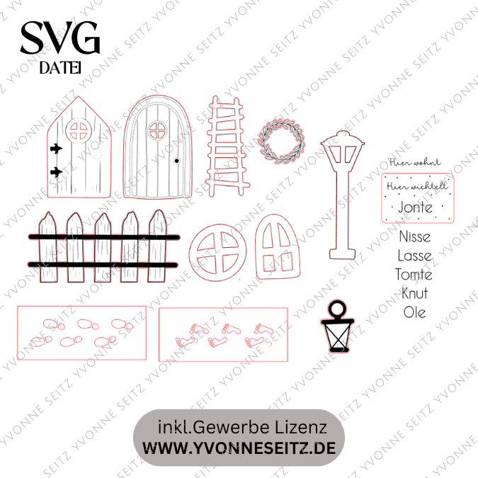 SVG Laserdatei Wichtelset Wichteltür Weihnachtswichtel Wichtelzubehör Weihnachten Kinder Wichtelzaun SVG Datei personalisierbar – Bild 2