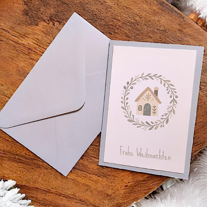 Postkarten Druckvorlage 2 Designs Frohe Weihnachten PDF Karte Geschenkkarte Printable Postkarte Skandi Haus Winter Weihnachtskarte – Bild 4