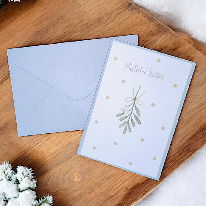 Postkarten Druckvorlage 2 Designs Mistletoe kisses Mistelzweig PDF Karte Geschenkkarte Printable Postkarte – Bild 3