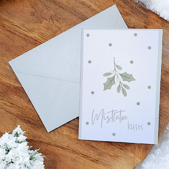 Postkarten Druckvorlage 2 Designs Mistletoe kisses Mistelzweig PDF Karte Geschenkkarte Printable Postkarte – Bild 4