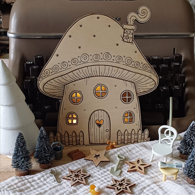 SVG Laser Datei Wichtelhaus zum beleuchten Wichtel Weihnachten Weihnachtswichtel Pilzhaus Feenhaus Wichtelidee Skandi Elfenhaus Kinder – Bild 5