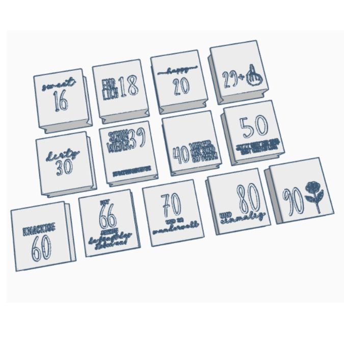 13 Designs STL 3D Druck Datei Geburtstag Geburtstagstüten skalierbar 16 18 20 29+ 30 39 40 50 60 66 70 80 90 happy birthday 3D-Druck Datei – Bild 2