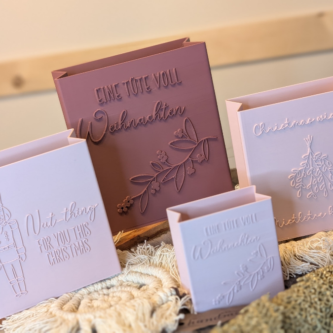 STL 3D Druck Datei 4 Designs Tüte Leuchttüte Weihnachten Geschenktüte skalierbar Deko Weihnachtsgeschenk 3D-Datei 3D-Druck Vorlage Advent Geschenkidee – Bild 4