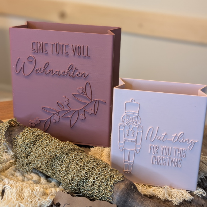 STL 3D Druck Datei 4 Designs Tüte Leuchttüte Weihnachten Geschenktüte skalierbar Deko Weihnachtsgeschenk 3D-Datei 3D-Druck Vorlage Advent Geschenkidee – Bild 5