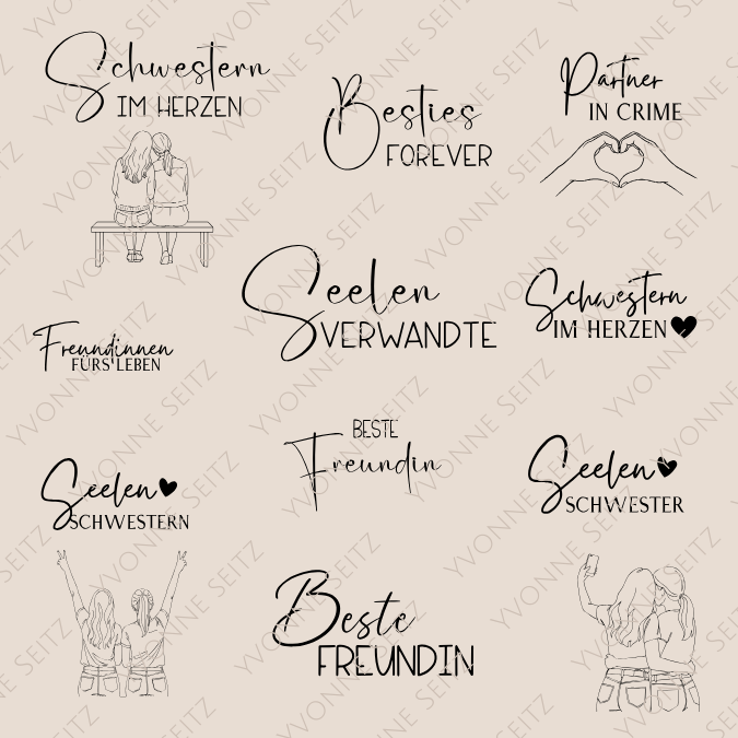 Freundschaft SVG Laser Datei Gravur Beste Freundin Seelenverwandte Bestie BFF Freundinnen Freundschaft Laserdatei Plotterdatei