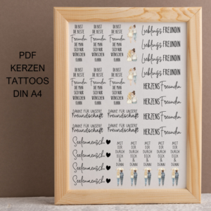 PDF Kerzen Tattoo Vorlage Lieblings Freundin Beste Freundinnen Besties Seelenverwandte A4 Kerzentattoos zum selberdrucken Kerzensticker DIGITALE DATEI