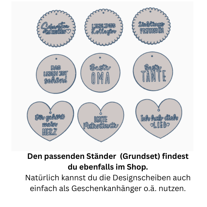 STL 3D Druck Datei Aufhänger 9er Set HERZENSMENSCHEN Dekoscheiben Geschenkanhänger passend zum Ständer im Shop 3D-Druck Datei Mama Freundin – Bild 2