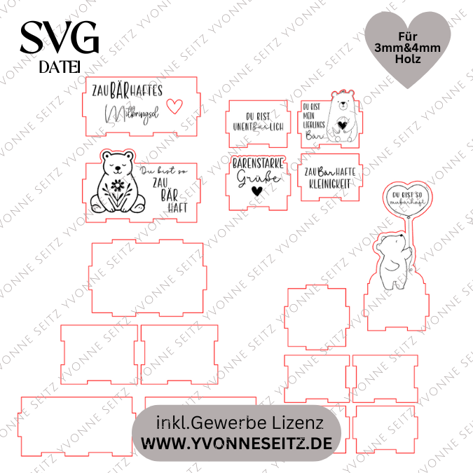 3mm und 4mm Bärenbox Geschenkbox für Kleinigkeiten Unentbärlich SVG Laser Datei Valentinstag Geschenkidee Zaubärhaft Freudschaft 2 Größen – Bild 2