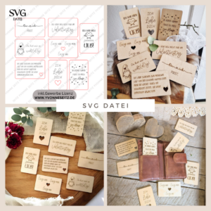 SVG Laserdatei Valentinstag 8 Designs Liebesbotschaften Karten für Portemonnaie Geldbeutel Visitenkarte Liebe Ti Amo Te Amo SVG Datei