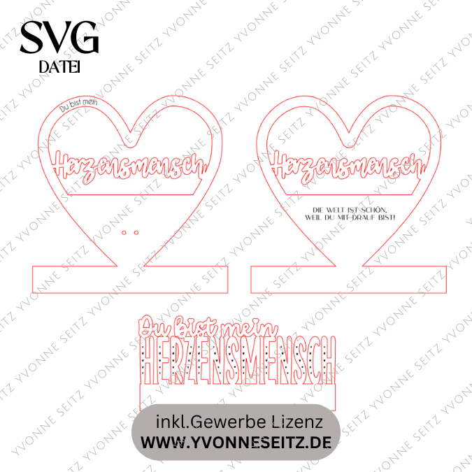 SVG Laserdatei Klötzchenschrift Herzensmensch Herz Aufsteller Liebe Valentinstag Freundin Mama Muttertag Klötzchendatei SVG Datei 3 Designs – Bild 2