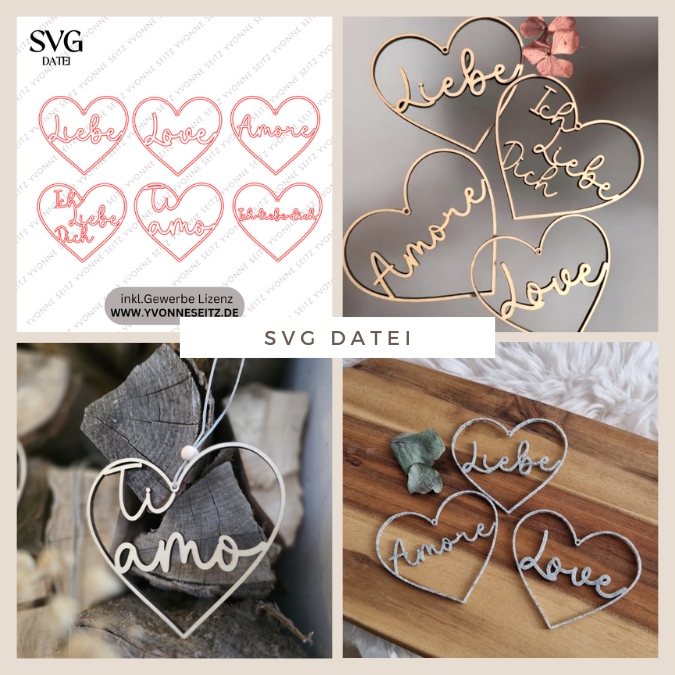 SVG Laserdatei 6 designs Herzkranz Herzkränze Liebe Geschenkidee Liebe Valentinstag Freundin SVG Datei romantisch Ehe Hochzeit Loop Wanddeko