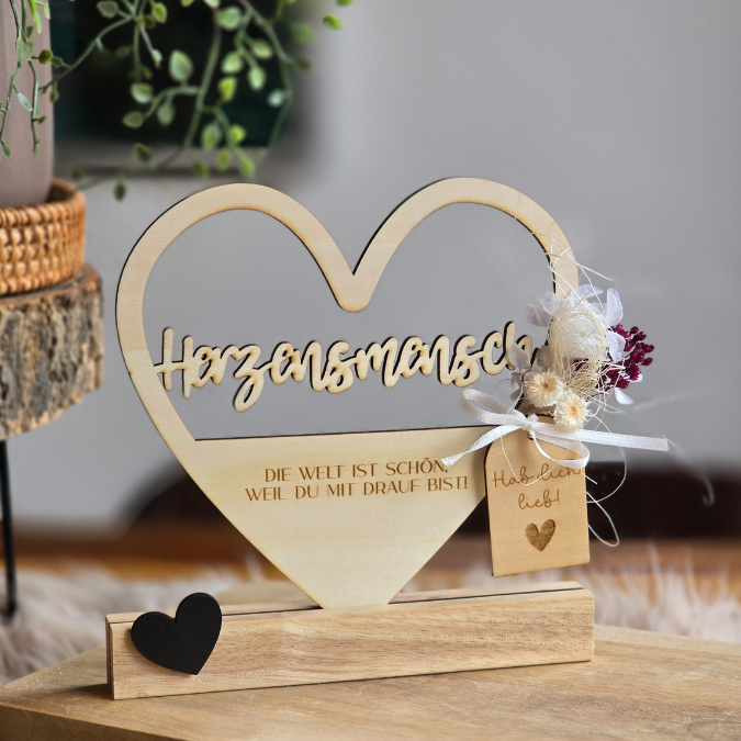 SVG Laserdatei Klötzchenschrift Herzensmensch Herz Aufsteller Liebe Valentinstag Freundin Mama Muttertag Klötzchendatei SVG Datei 3 Designs – Bild 3