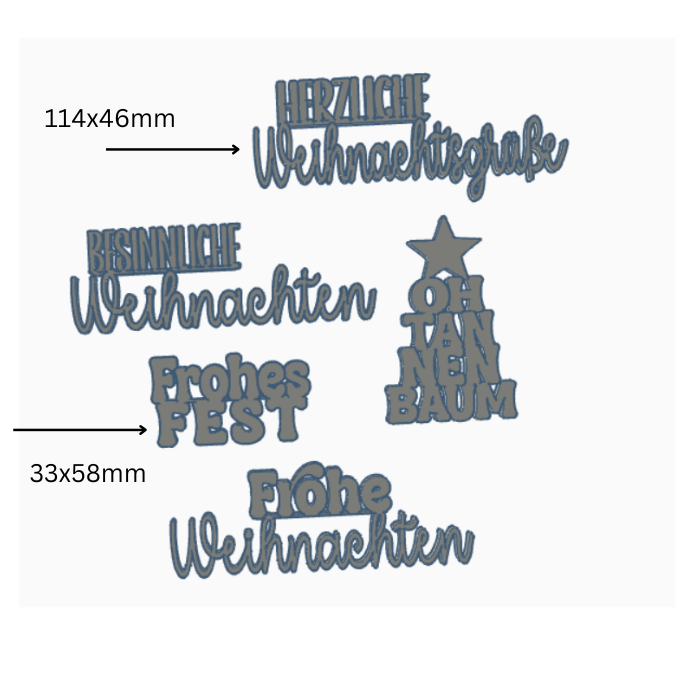 STL 3D Druck Datei 5er Mini Schriftzüge Weihnachten Advent für Postkarten und Geschenke 3D-Datei 3D-Druck Vorlage Deko Geschenkidee – Bild 2