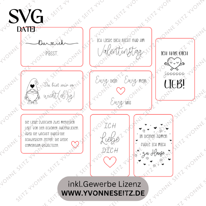 SVG Laserdatei Valentinstag 8 Designs Liebesbotschaften Karten für Portemonnaie Geldbeutel Visitenkarte Liebe Ti Amo Te Amo SVG Datei – Bild 2