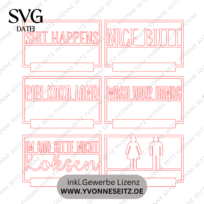 6 Designs SVG Laserdatei Klötzchenschrift Klötzchen Rahmen Gäste Wc Toilette Klo lustig nice butt shit happens SVG Datei nicht koksen humor – Bild 2