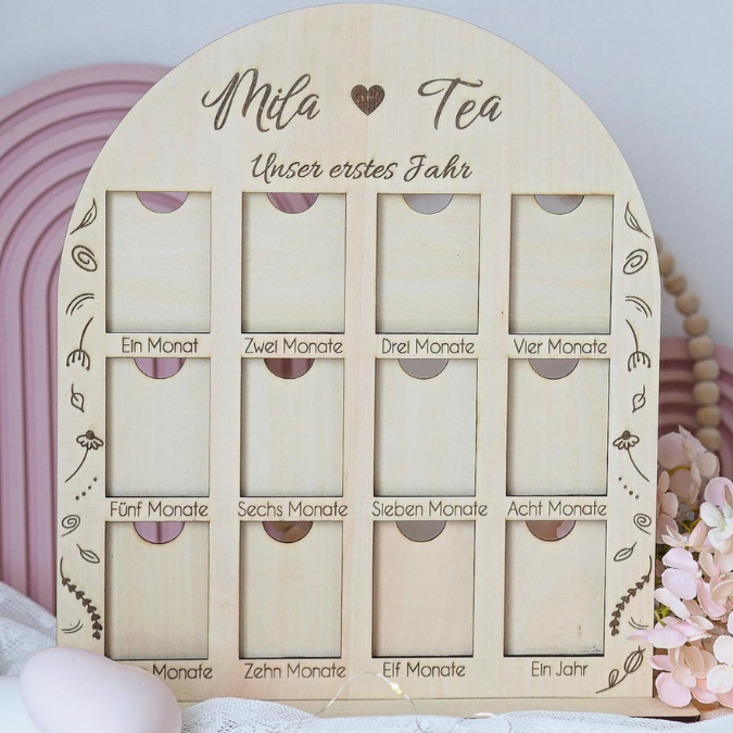 SVG Laserdatei Bilderrahmen Jahrescolage Mein erstes Jahr Baby 1. Geburtstag Geburt geschenkidee zur Geburt SVG Datei für 3mm und 4mm Holz – Bild 3