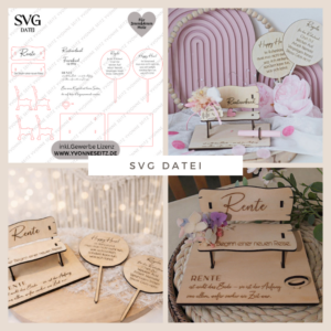 Laserdatei Rente Rentnerbank Geldgeschenk Ruhestand für 3mm und 4mm Holz Gutscheine Geld Kollege Abschied Opa Oma Alter Feierabend SVG Datei