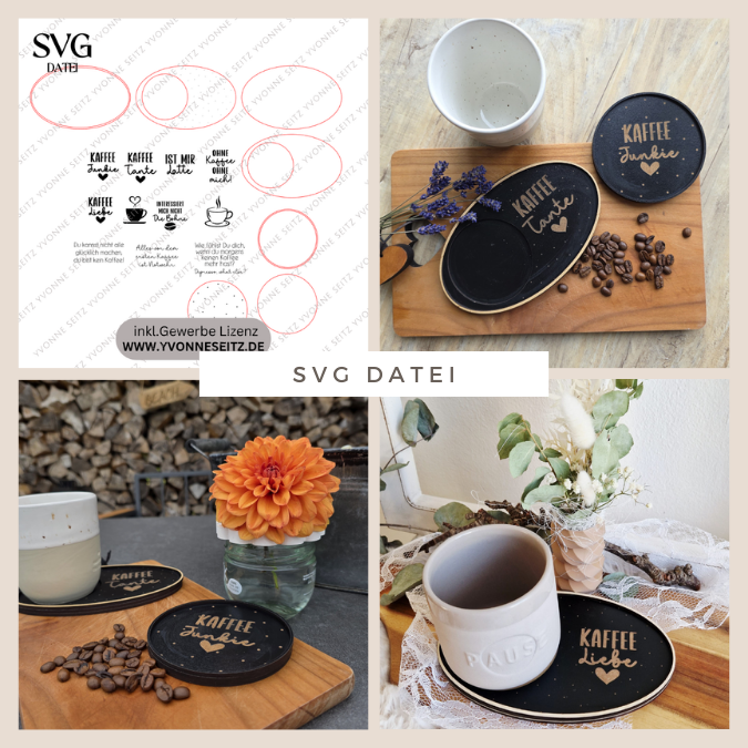 SVG Datei Laser Kaffee Untersetzer für Acryl, Filz oder Holz Kaffeeliebe SVG-Laser-Datei Kaffeekränzchen beste Freundin