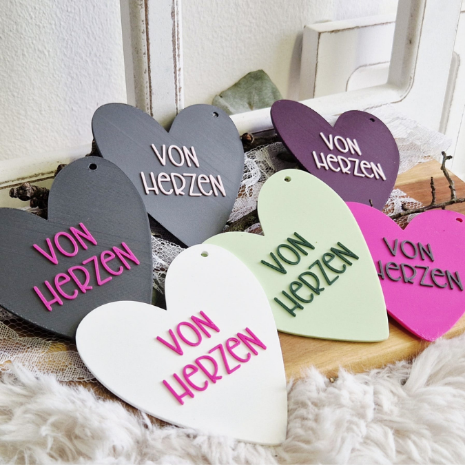 STL 3D Druck Datei Anhänger Herzen 9er Set Geschenkanhänger 3D-Druck Datei Mama Freundin Bussi Hab dich lieb zu verschiedenen Anlässen – Bild 5