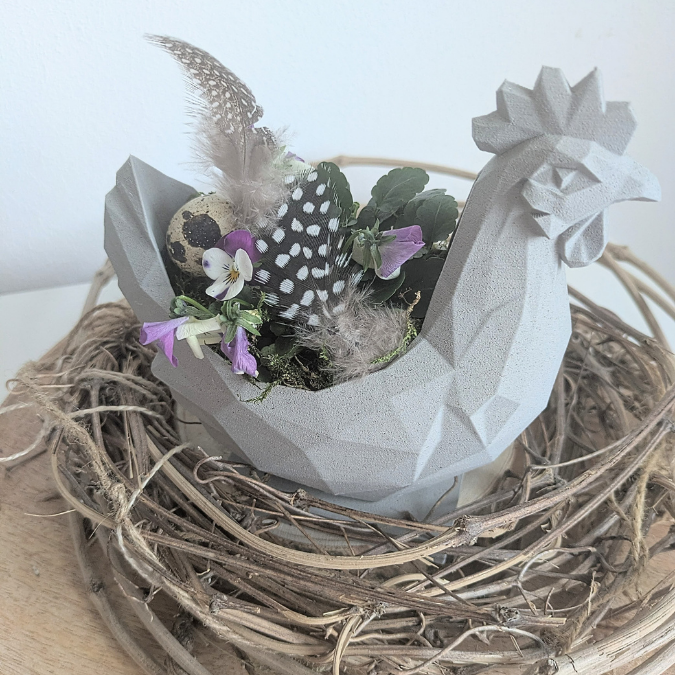 STL 3D Druck Datei Osterkorb Schale Graphisch Huhn geometrisch Hahn skalierbar 3D-Druck Datei Frühling elegante Frühlingsdeko Skulptur – Bild 7