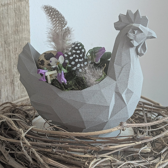 STL 3D Druck Datei Osterkorb Schale Graphisch Huhn geometrisch Hahn skalierbar 3D-Druck Datei Frühling elegante Frühlingsdeko Skulptur – Bild 9