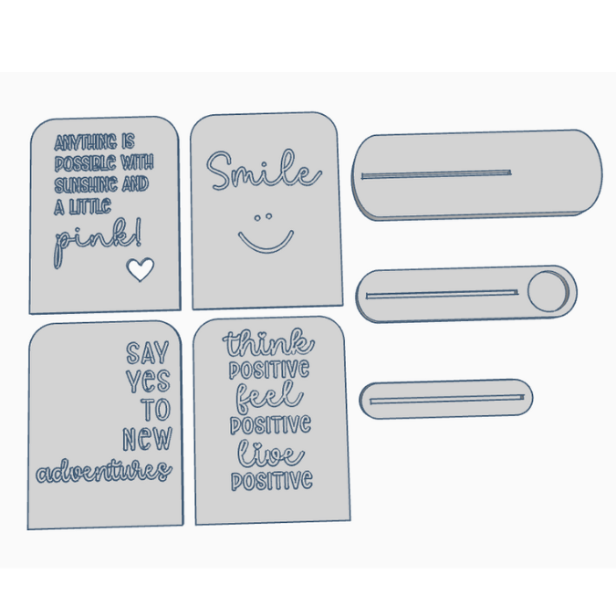 STL 3D Druck Datei Aufsteller positive quotes mit 3 Ständern und 4 Design Karten Schild Statement 3D-Druck Datei smile pink adventures – Bild 2