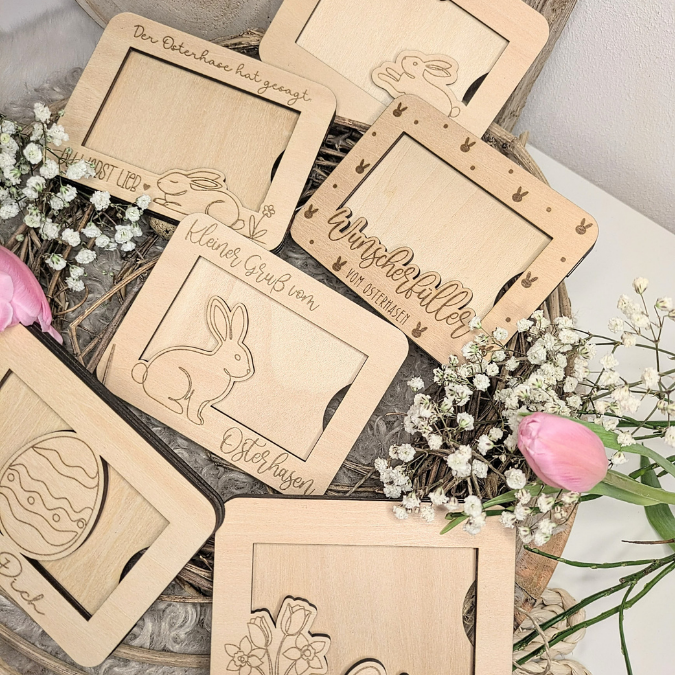 9 Designs Laserdatei Verpackung für Gutscheinkarten Gutscheine Geld Ostern Ec Kartengröße Geldgeschenk Wunschgutschein SVG Datei – Bild 3