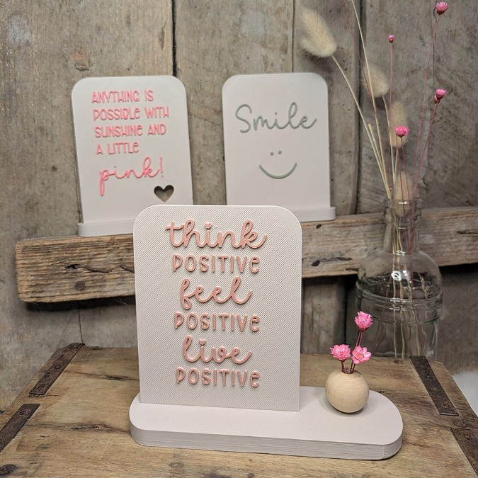 STL 3D Druck Datei Aufsteller positive quotes mit 3 Ständern und 4 Design Karten Schild Statement 3D-Druck Datei smile pink adventures – Bild 9