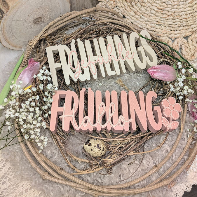 STL 3D Druck Datei 2er Set Schriftzug Frühlingsgefühle Frühlingsliebe Schriftzüge 3D-Datei 3D-Druck Vorlage Frühlingsdeko 3D Frühling