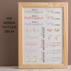PDF Kerzen Tattoo Vorlage Blütenzauber Blumen Frühling bunt Frühlingskerzen A4 Kerzentattoos zum ausdrucken Kerzensticker DIGITALE DATEI