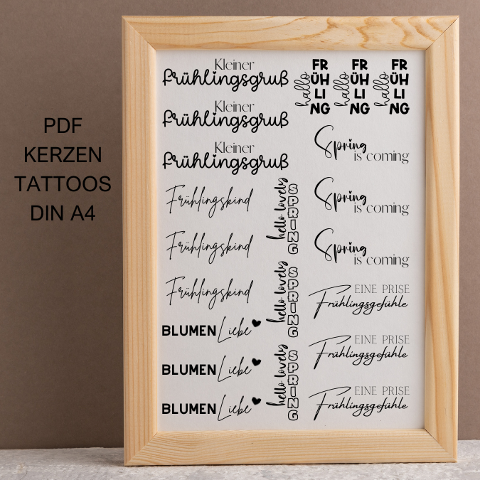 PDF Kerzen Tattoo Vorlage Frühlingsgruß schwarz weiss Frühling Frühlingskerzen A4 Kerzentattoos zum ausdrucken Kerzensticker DIGITALE DATEI