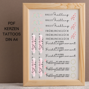 PDF Kerzen Tattoo Vorlage Frühlingsglück Blumen Frühling bunt Frühlingskerzen A4 Kerzentattoos zum ausdrucken Kerzensticker DIGITALE DATEI