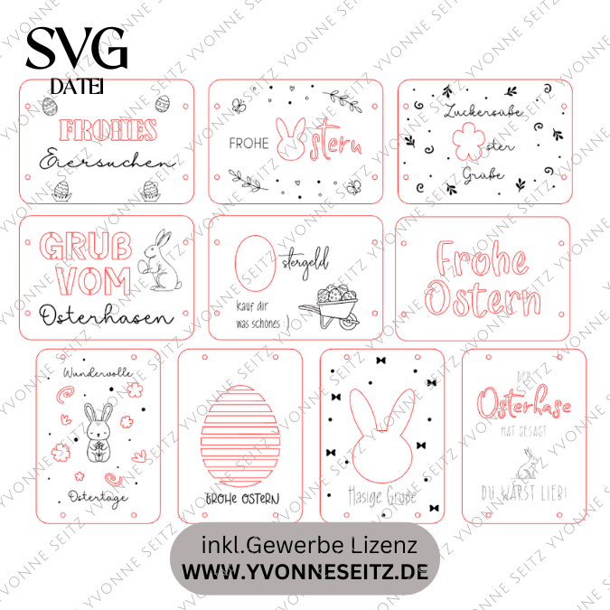 10 Designs SVG Laserdatei Ostern Geldgeschenk Verpackung für Geld Gutscheinkarten SVG-Datei Osterhase Geldverpackung Laser Ostergeld Hase – Bild 2