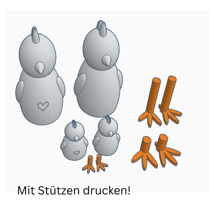 STL 3D Druck Datei 4er Set Hühner Hahn Huhn mit Beinen zum Stecken 3D-Druck Datei Ostern Skandi schlichte Osterdeko – Bild 2