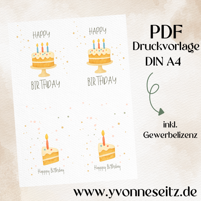 Postkarten Druckvorlage 2 Designs Geburtstag Happy Birthday PDF Karte Geschenkkarte Printable Postkarte Skandi Aquarell