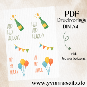 Postkarten Druckvorlage 2 Designs Geburtstag Hip Hip Hurra PDF Karte Geschenkkarte Printable Postkarte Skandi Aquarell