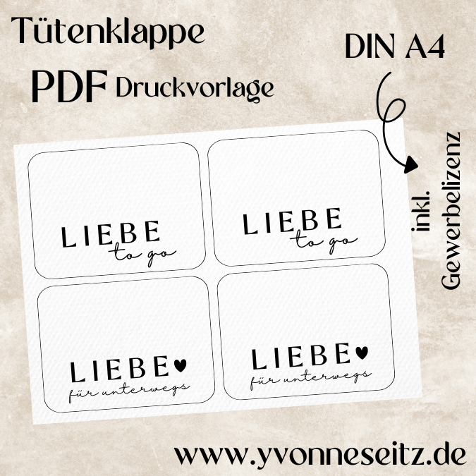 Tütenklappe Verschluss PRINT Druckvorlage PDF Verpackung für Kleinigkeiten - Liebe to go - Printable PDF Datei zum selber drucken