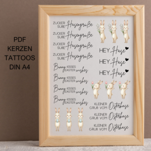 PDF Kerzen Tattoo Vorlage Ostern Gruß vom Osterhase bunt Osterskerzen A4 Kerzentattoos zum ausdrucken Kerzensticker DIGITALE DATEI Ostergruß
